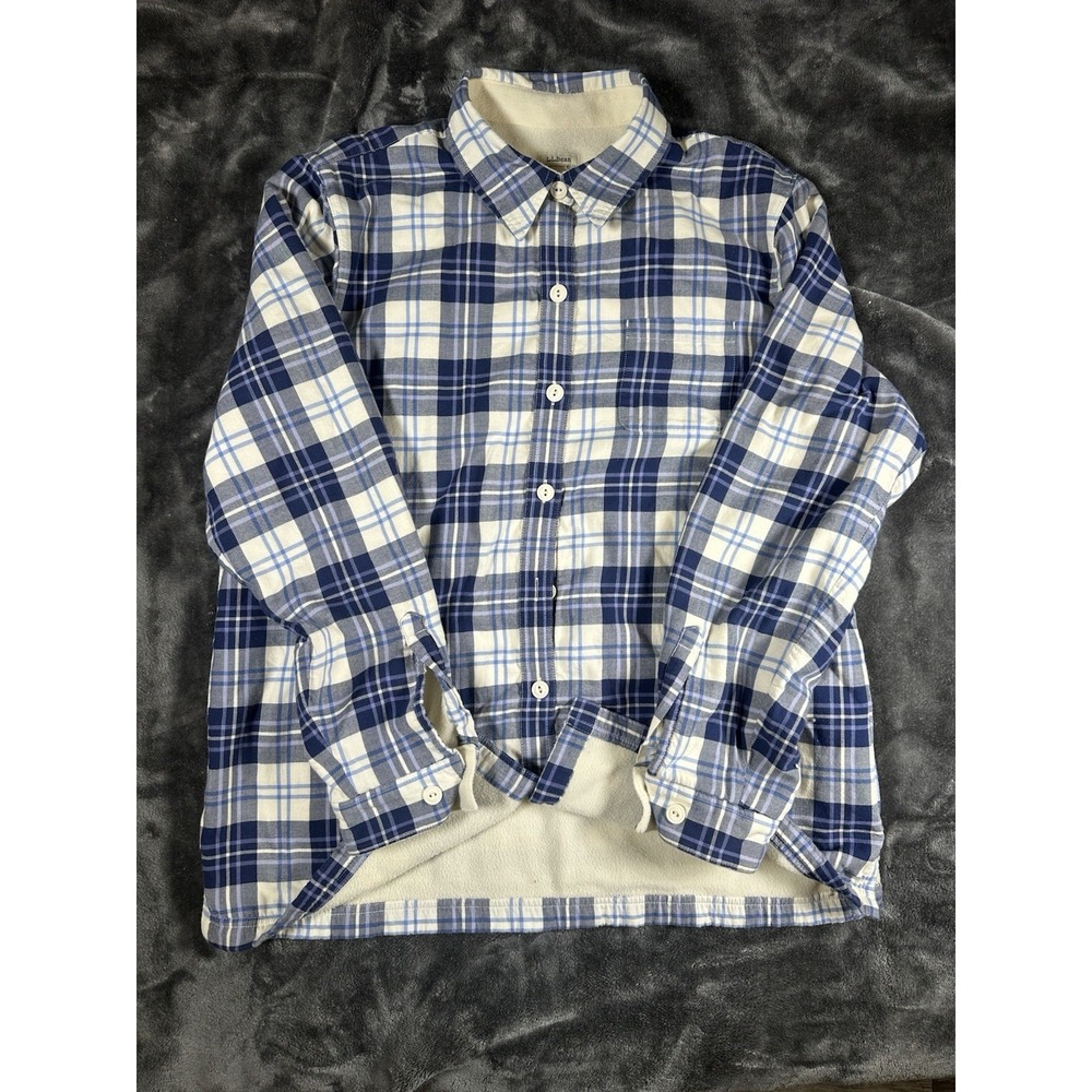 LL Bean Shirt Flannel Sherpa Lined Jacket Shirt Heavyweight  Womens MEDIUM